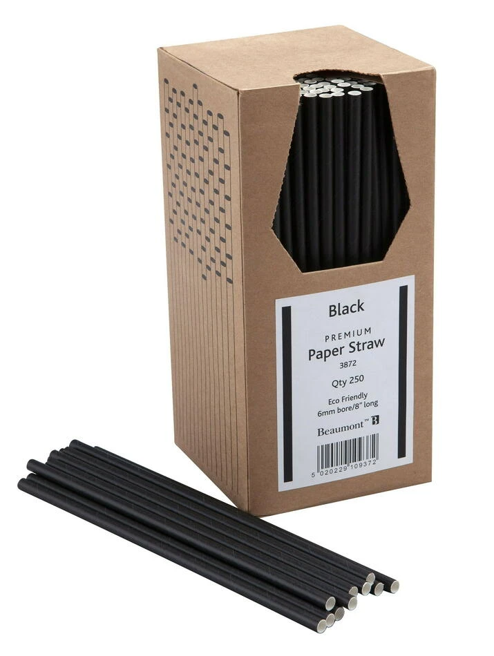 Papierstrohhalme 20 cm 6 mm - Schwarz BTBL3872 by Beaumont color Svart