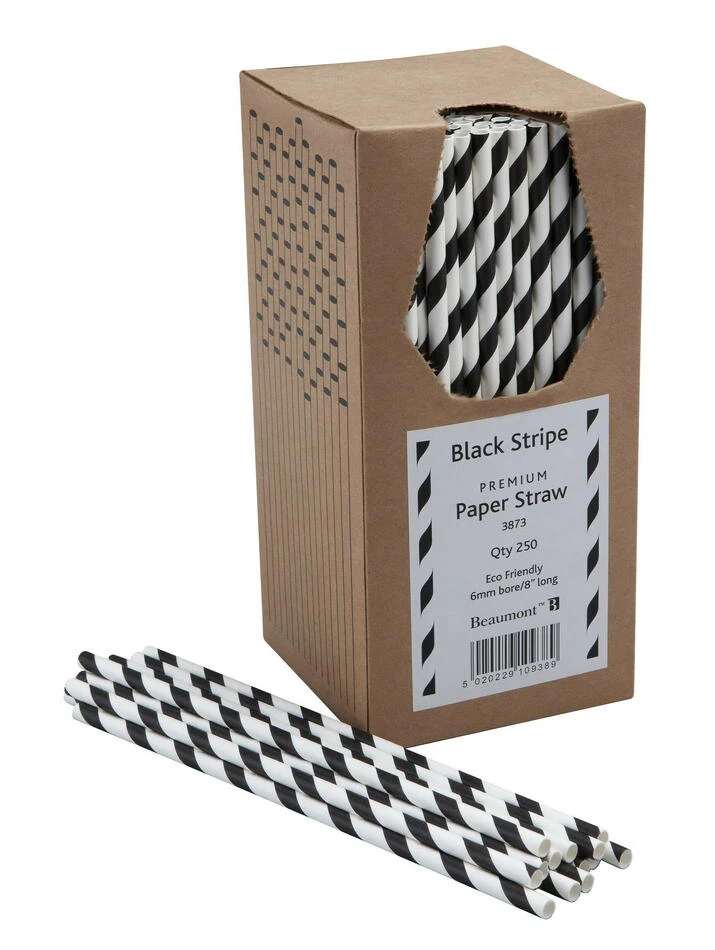 Papier-Trinkhalme 20cm 6mm - Schwarz & Weiß Gestreift BTBL3873 by Beaumont color Vit