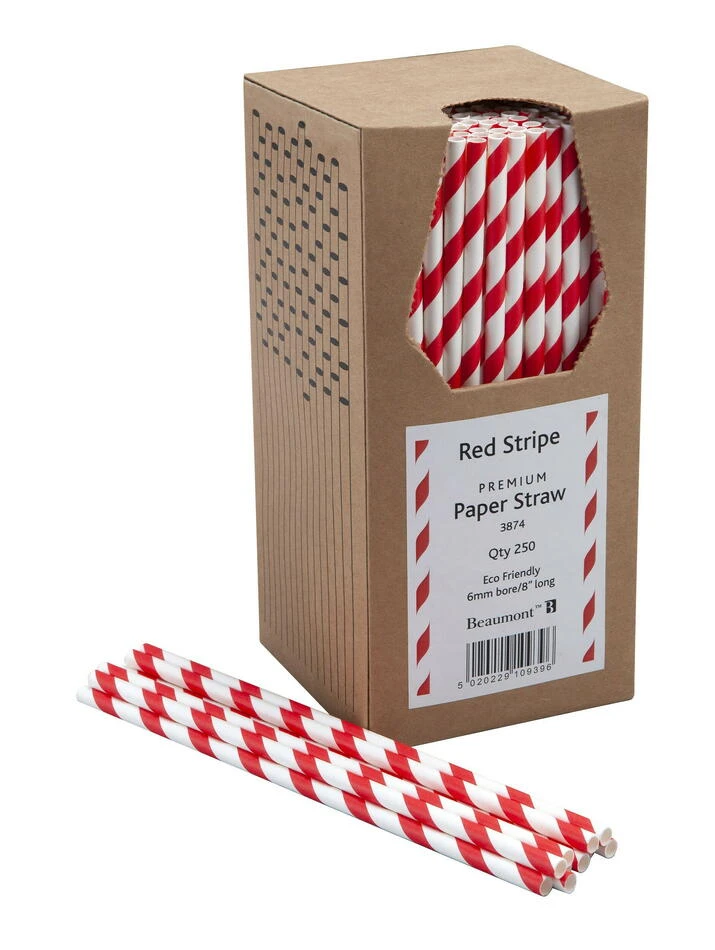 Papier-Trinkhalme 20 cm 6 mm – Rot & Weiß gestreift, 250 Stk. BTBL3874 by Beaumont color Vit
