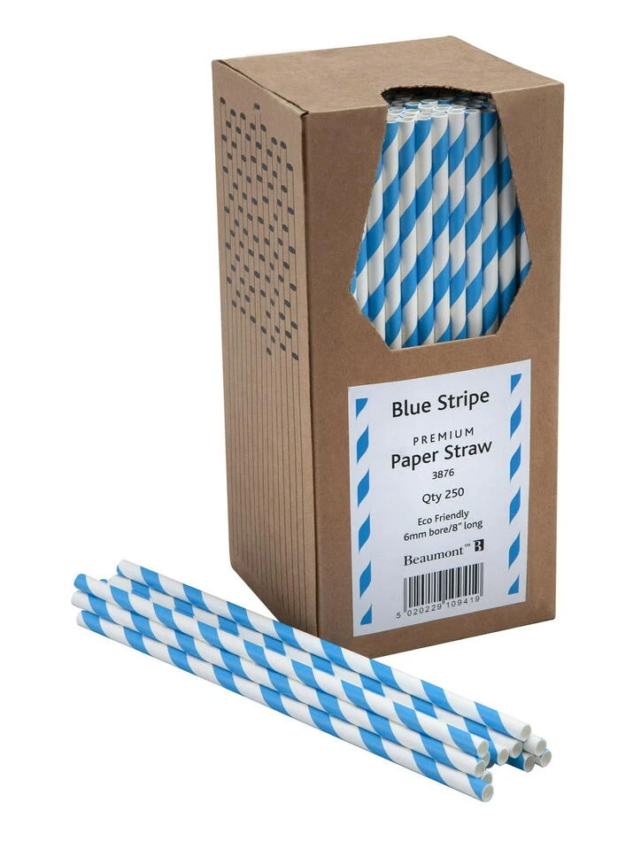 Papier-Trinkhalme 20 cm, 6 mm – Blau & Weiß gestreift (250 Stk.) BTBL3876 by Beaumont color Blauw
