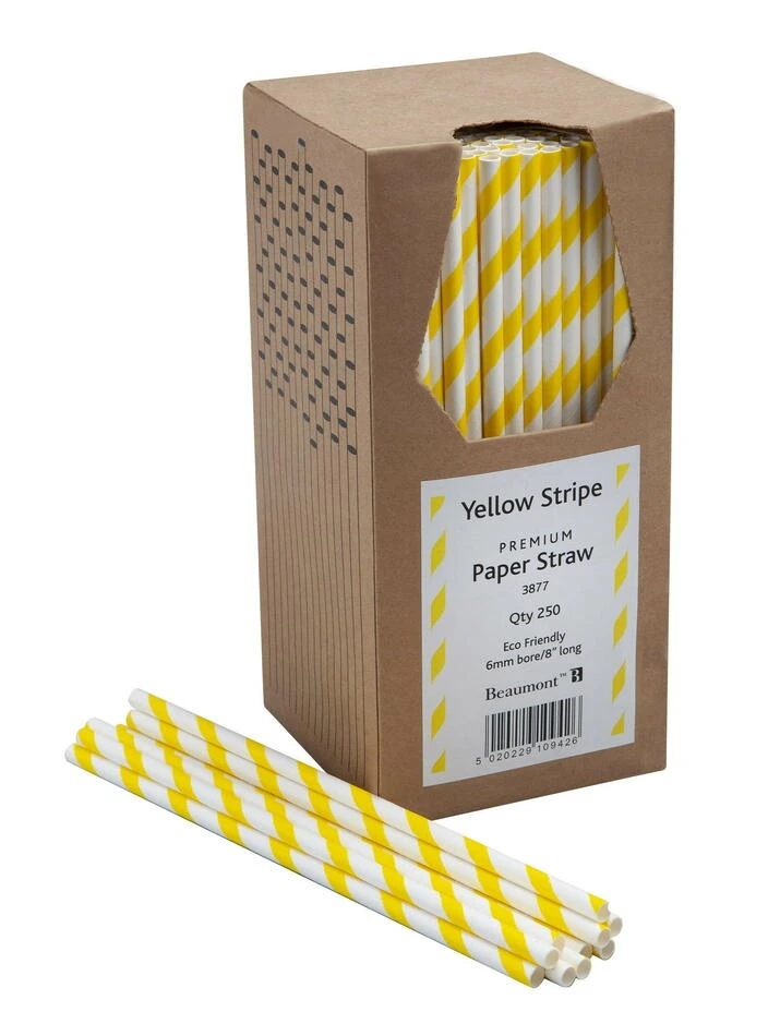 Papier-Trinkhalme 20 cm 6 mm – Gelb-weiß gestreift BTBL3877 by Beaumont color Vit