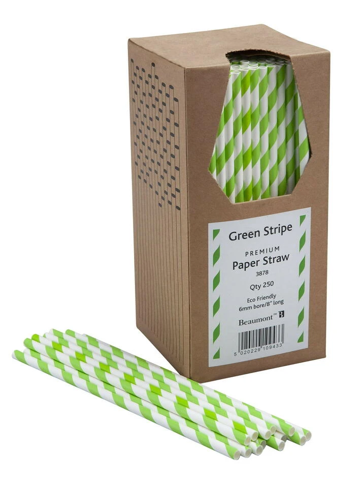 Papier-Trinkhalme 20 cm 6 mm – Grün-Weiß gestreift BTBL3878 by Beaumont color Vit