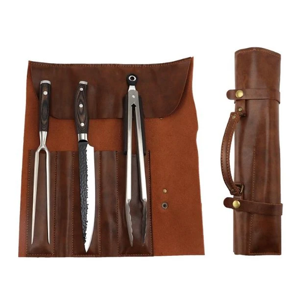 Hâws Santo BBQ-Set 3-teilig mit Lederetui 30-HSBBQLP by Hâws Santo color Silver/brun