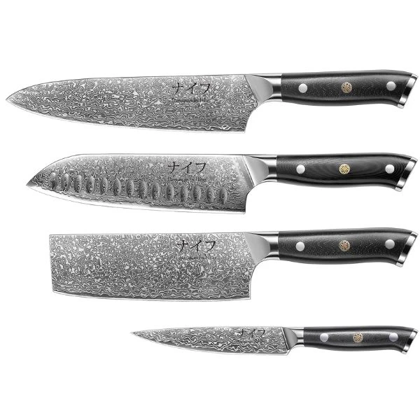 Damascus by Hâws Messerset 4-teilig Damaststahl G10 30-DCSVUG by Damascus by Hâws color Silver/brun