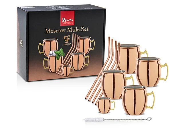 Moscow Mule Set mit Trinkhalm 450 ml – Kupfer 17081 by Fuchs Gastro color Koppar