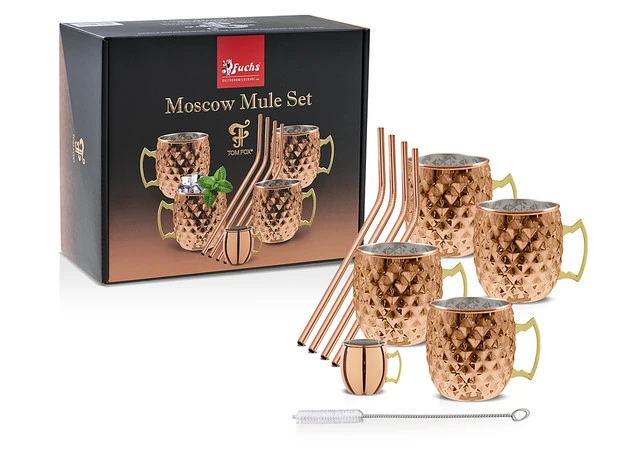 Moscow Mule Diamant-Set mit Trinkhalm 450 ml – Kupfer 17074 by Fuchs Gastro color Koppar