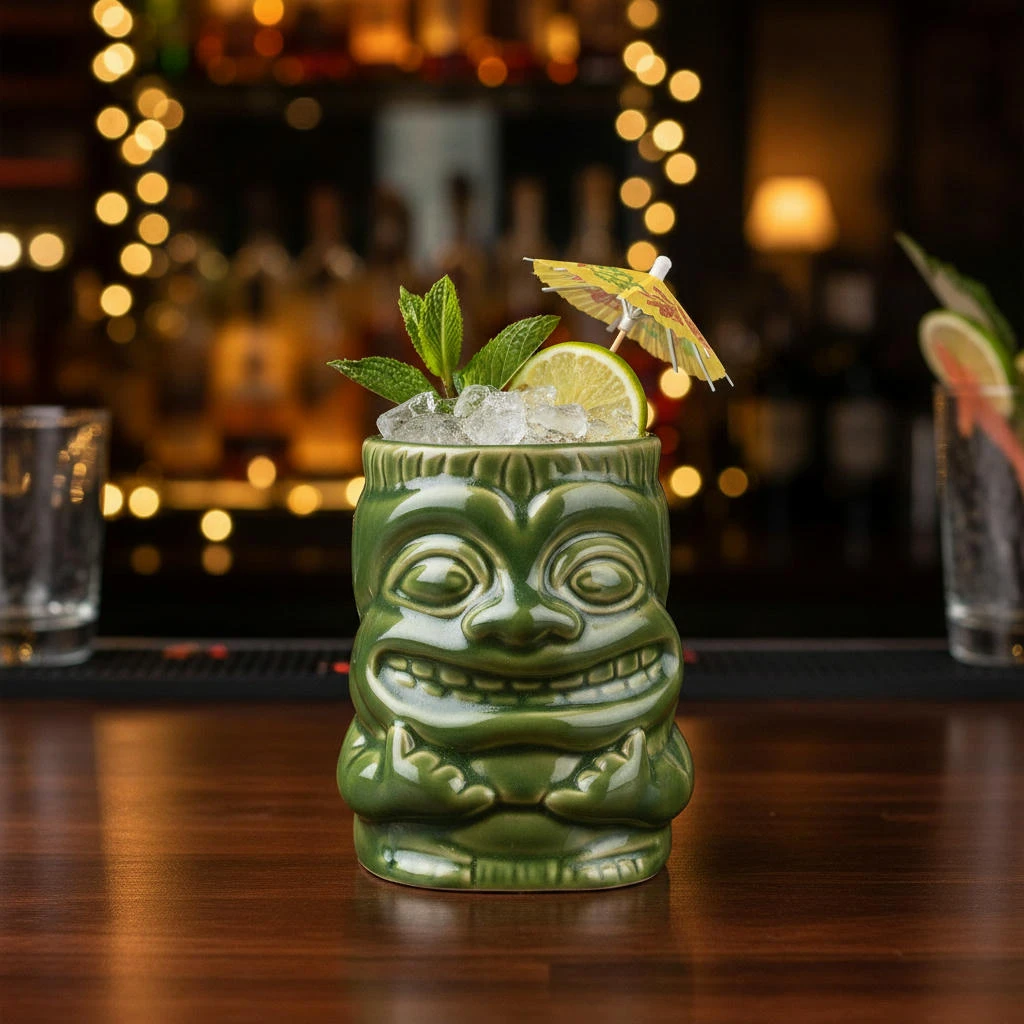 Keramik-Tiki-Becher mit Henkel 425ml BTBL3401 by Beaumont color Grön