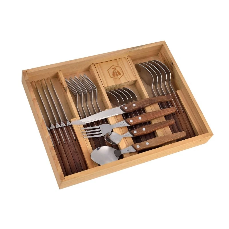 Laguiole Besteckset mit Walnussholz-Tablett, 24-teilig 40269070 by Laguiole color Svart