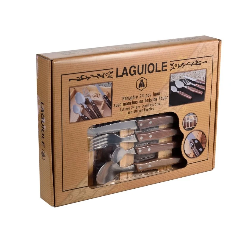 Laguiole Besteckset mit Walnussholz-Tablett, 24-teilig 40269070 by Laguiole color Svart