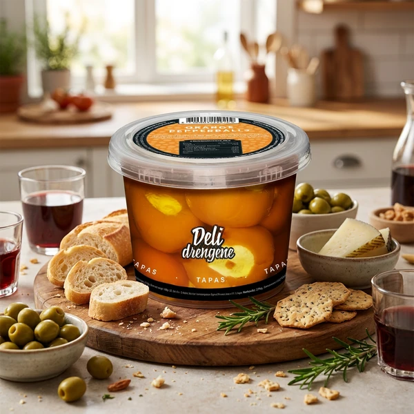 Orange Paprikaschoten mit Honig-Senf-Käse 270g (160g Abtropfgewicht) 1810 by Deli Drengene color Svart