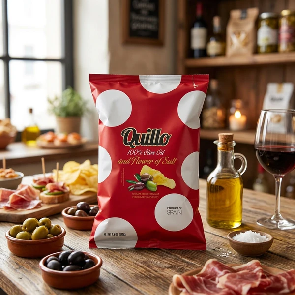 Olivenöl Chips Quillo 45g 1989 by Deli Drengene color Svart