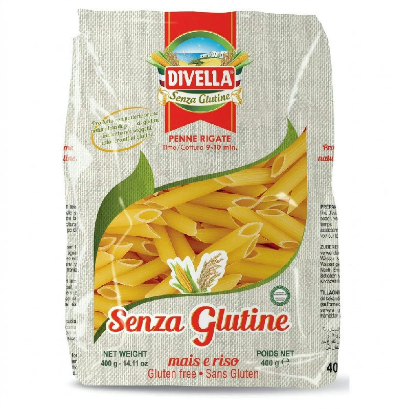 Glutenfreie Penne Rigate 400 g 10290PS by DIVELLA color Svart