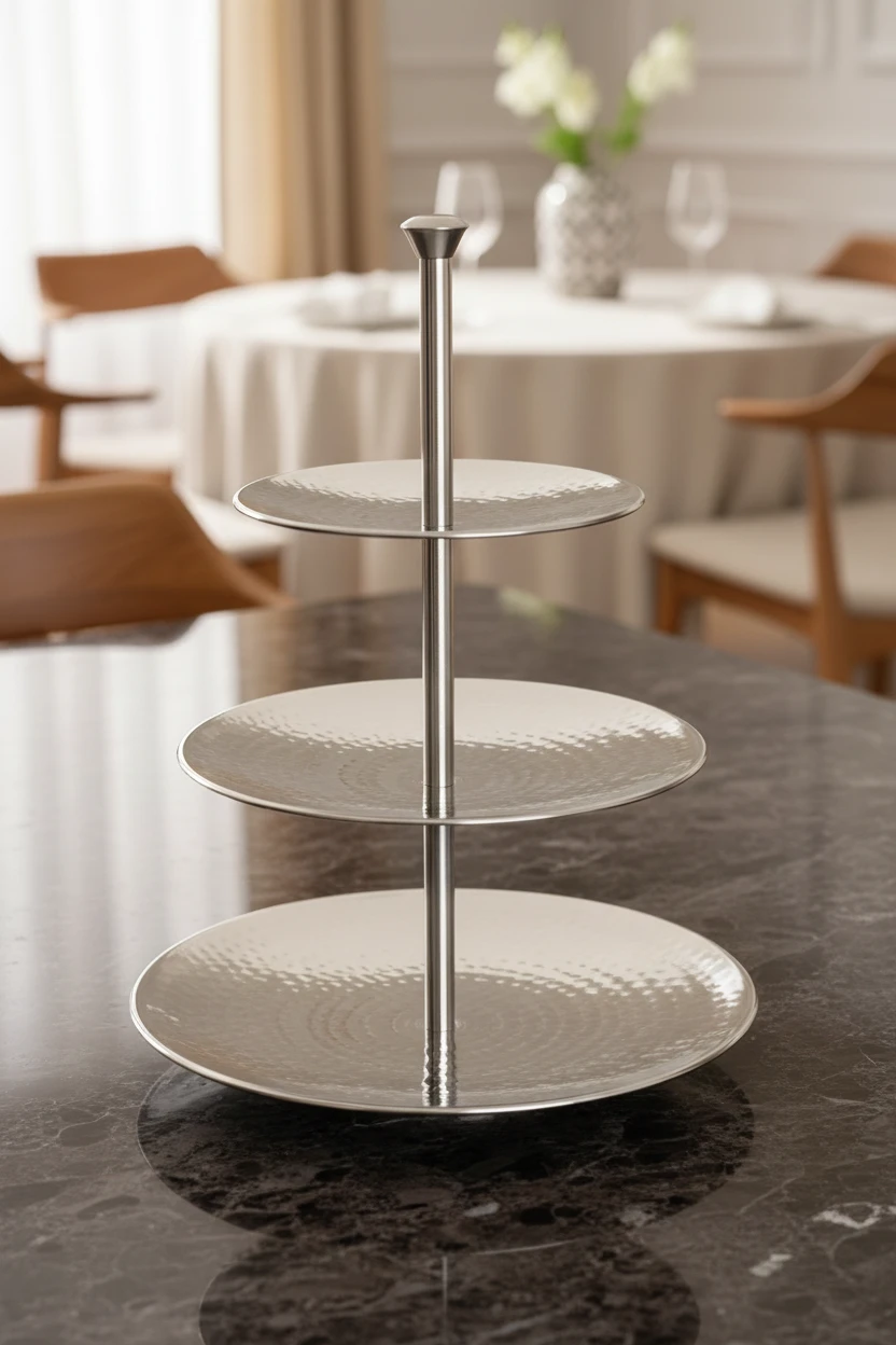 Etagere 3-stöckig gehämmerter Edelstahl A12441130 by Koop color Silver