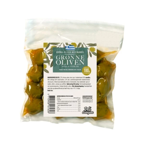 Grüne Oliven mit Mandeln 180g 2106 by Deli Drengene color Svart