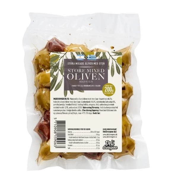 Große gemischte Oliven mit Gewürzen 200g 2108 by Deli Drengene color Svart