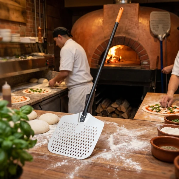 Pizzaschieber eckig perforiert Aluminium 1320x405 mm 617144 by Hendi color Svart