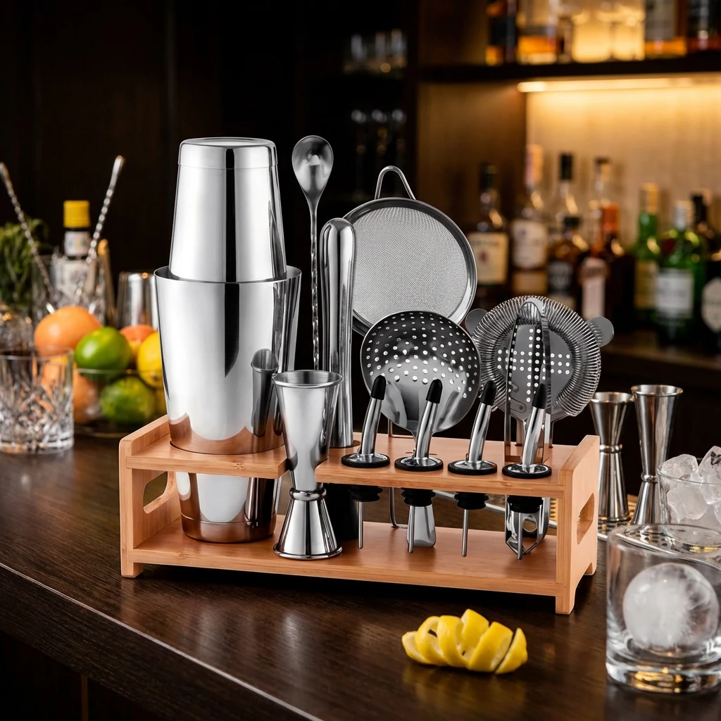 Barset Deluxe 13-teilig mit Holzständer CG-TJ47 by Barlife color Svart