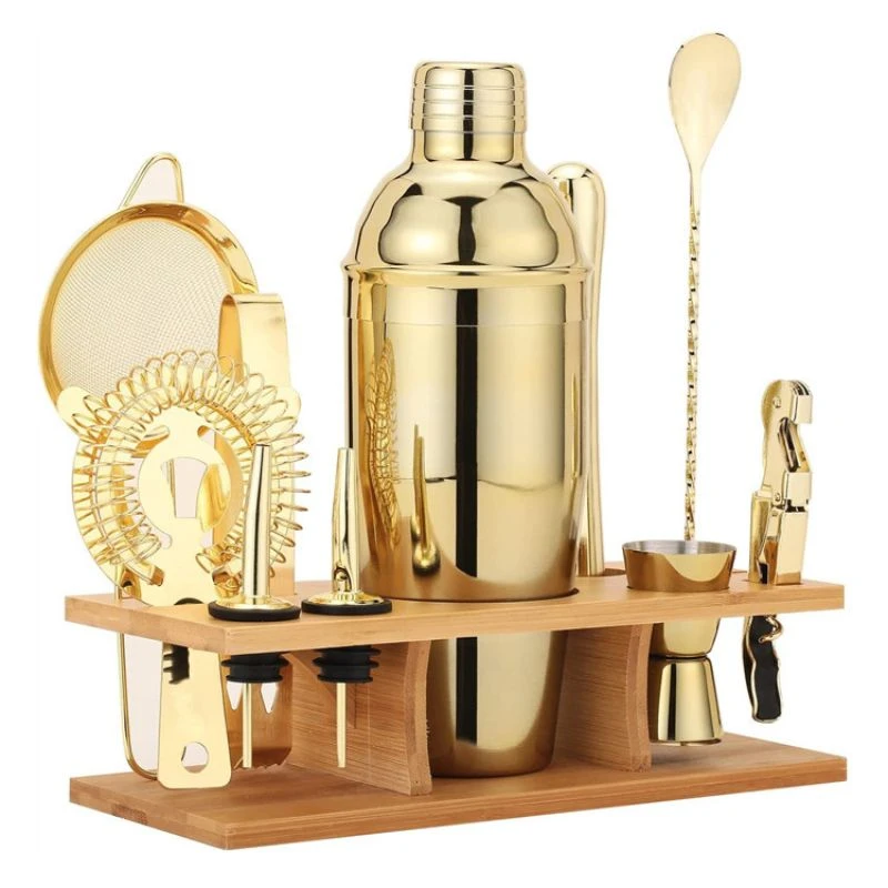 Bar-Set Deluxe Gold 11-teilig mit Holzständer CG-TJ17gold by Barlife color Svart