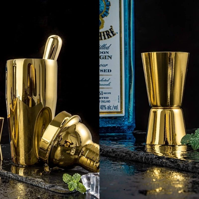 Bar-Set Deluxe Gold 11-teilig mit Holzständer CG-TJ17gold by Barlife color Svart