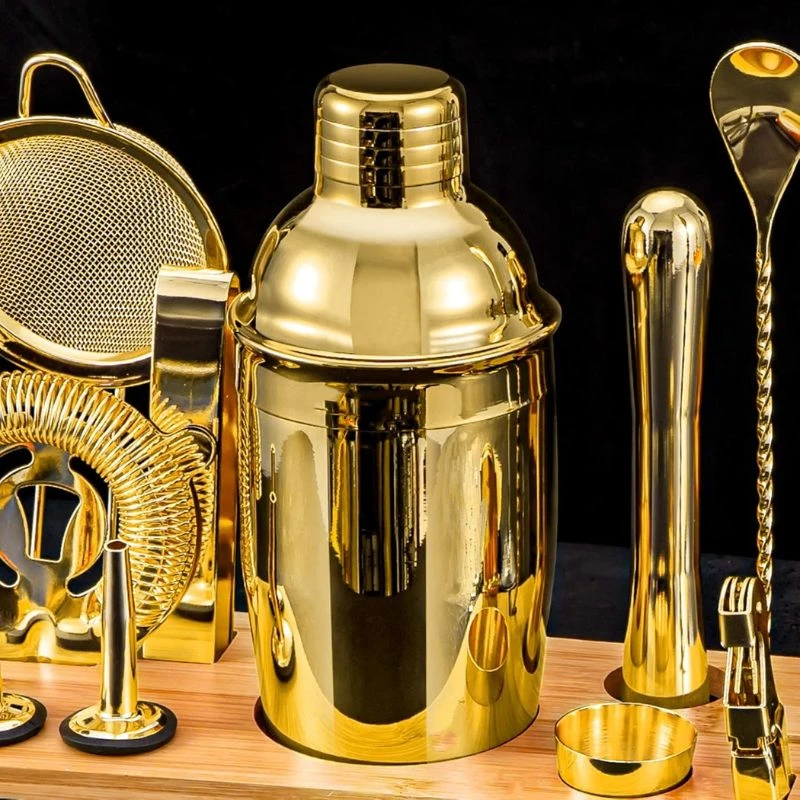 Bar-Set Deluxe Gold 11-teilig mit Holzständer CG-TJ17gold by Barlife color Svart