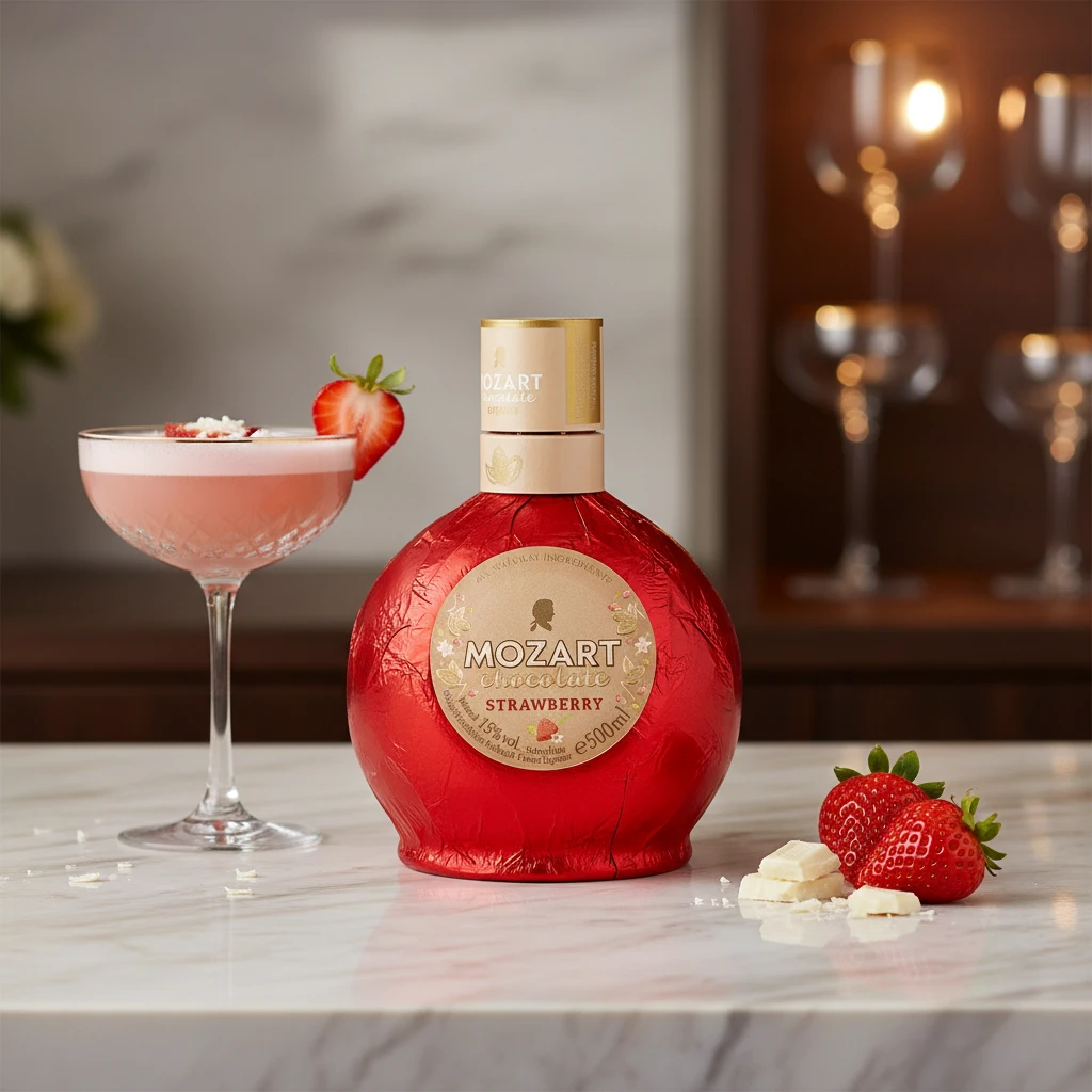 Mozart White Chocolate Strawberry Likör 70 cl L-04-990-00 by MOZART color Svart