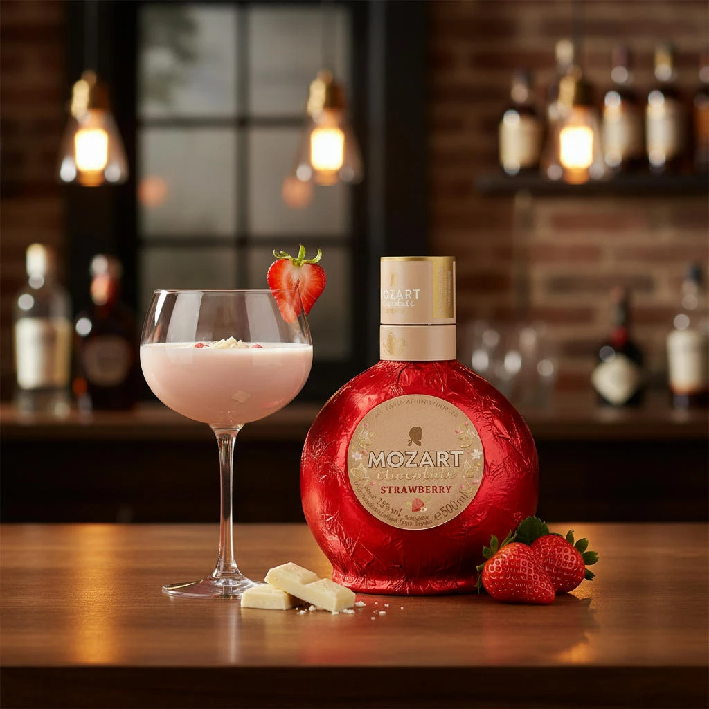 Mozart White Chocolate Strawberry Likör 70 cl L-04-990-00 by MOZART color Svart