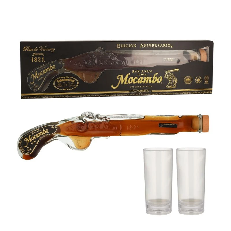Mocambo Rum Anejo 10 Jahre Pistole + 2 Gläser 20 cl L-18-304-00 by Barlife color Svart