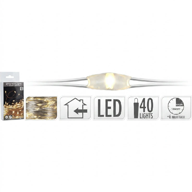 LED-Drahtlichterkette für innen mit 40 LEDs – Warmweiß mit Timer, 1,95 m 4300256  color Vit