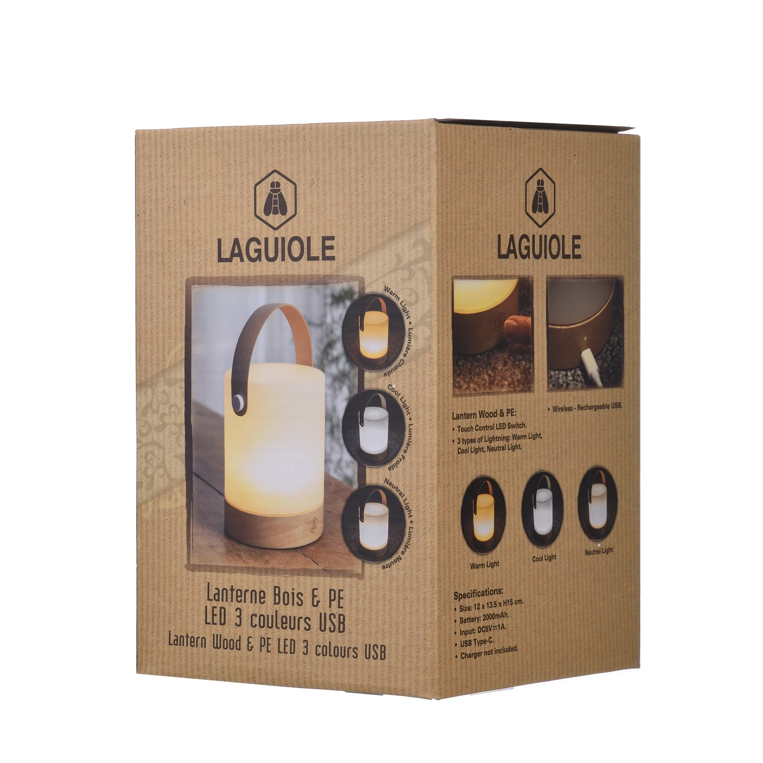Laguiole tragbare LED-Laterne 3 Lichtfarben USB 40269401 by Laguiole color Svart