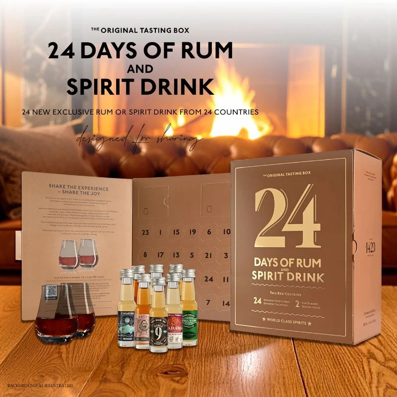 24 Days of Rum Calendar Brown Edition 24x2cl JUL130 by 1423 color Svart