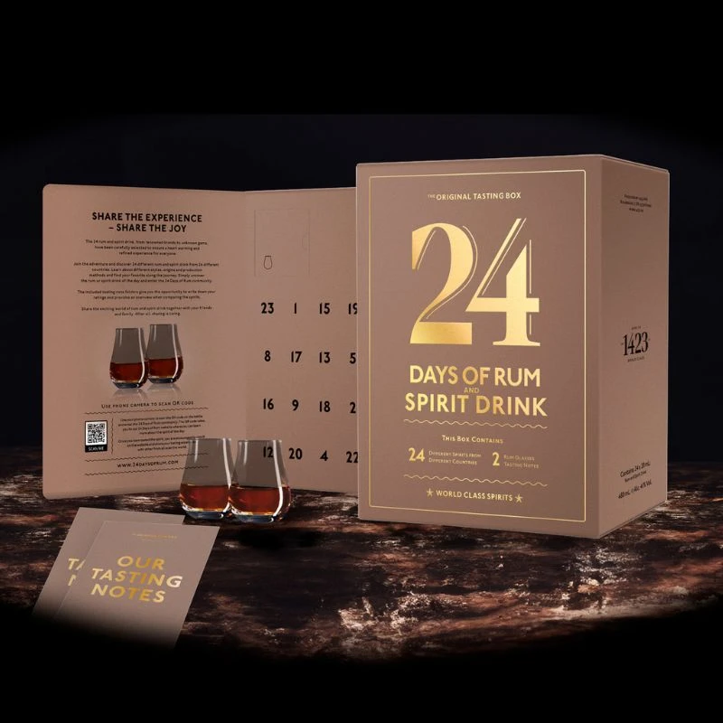 24 Days of Rum Calendar Brown Edition 24x2cl JUL130 by 1423 color Svart