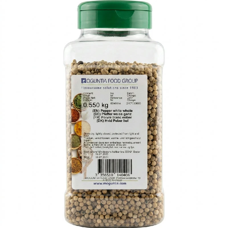 Weißer Pfeffer ganz in Streudose 550 g 252213 by Moguntia color Svart
