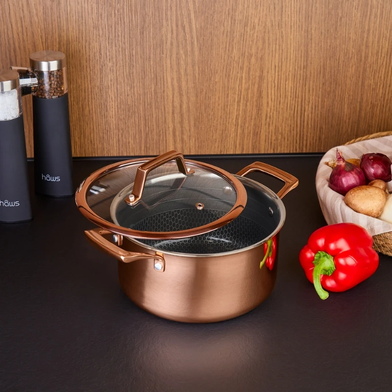 Hâws Santo Kochtopf 3,4 L mit Deckel & Hybridbeschichtung – Rose Gold 30-HSHCRRG36 by Hâws Santo color Rose Gull