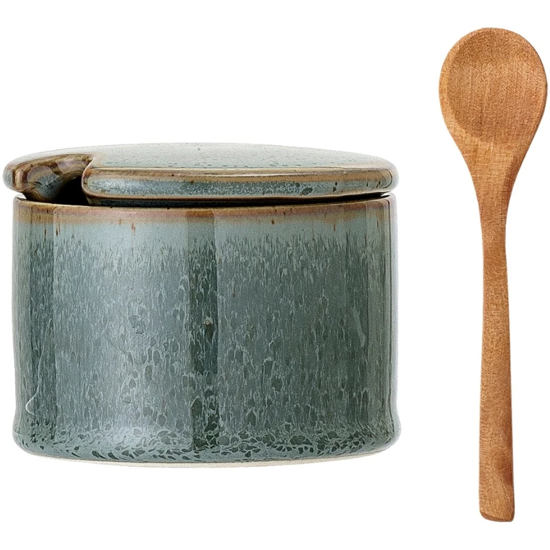 Pixie Dose m/Deckel & Löffel, Grün, Steingut 22063928 by Bloomingville color Grön