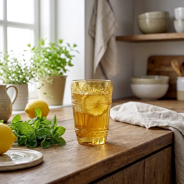 Feyza Trinkglas, Gelb, Glas - 26 cl 82060256 by Bloomingville color Svart