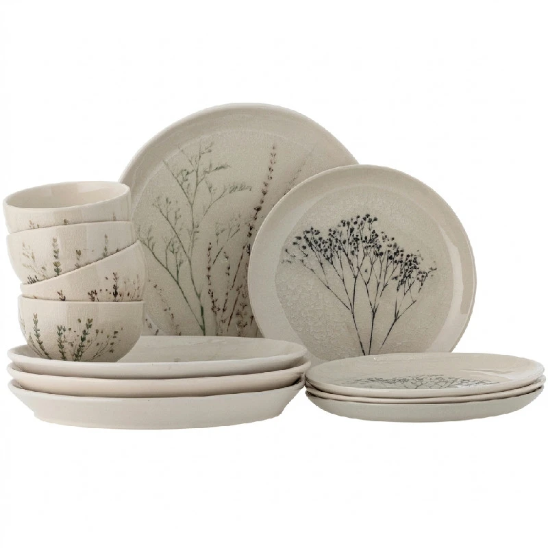 Bea Geschirr-Set, Natur, Steingut 4 x 3 tlg. 82060574 by Bloomingville color Svart