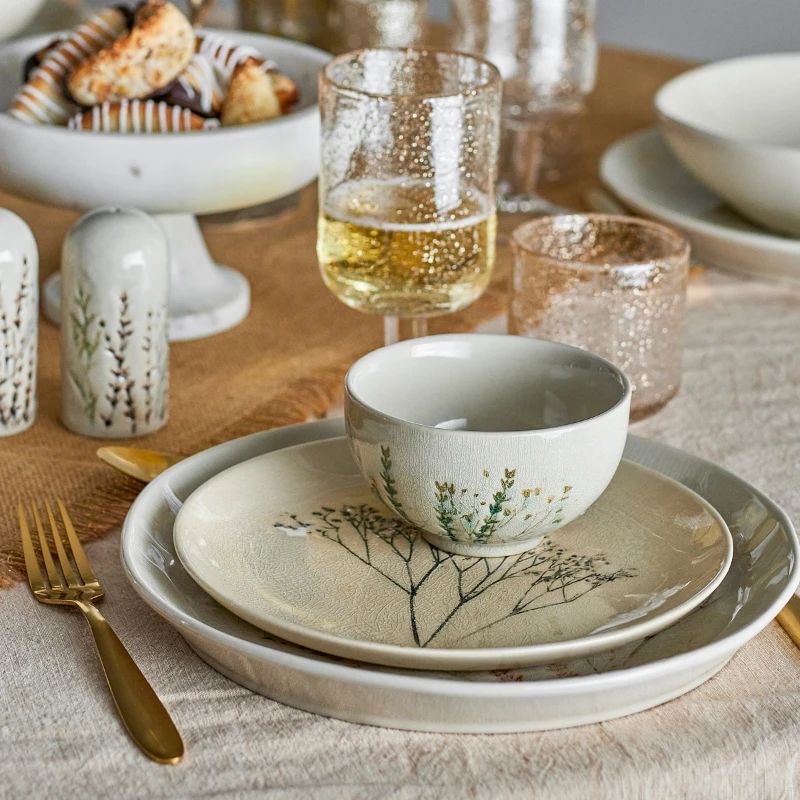 Bea Geschirr-Set, Natur, Steingut 4 x 3 tlg. 82060574 by Bloomingville color Svart