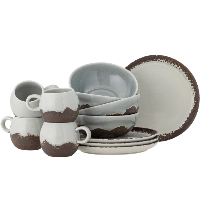 Paula Frühstücksset, Braun, Steingut 4 x 3 Stk. 82060940 by Bloomingville color Svart