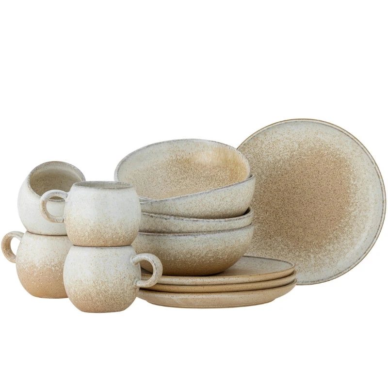Paula Frühstücksset, Natur, Steingut 4 x 3 Stk. 82060941 by Bloomingville color Svart