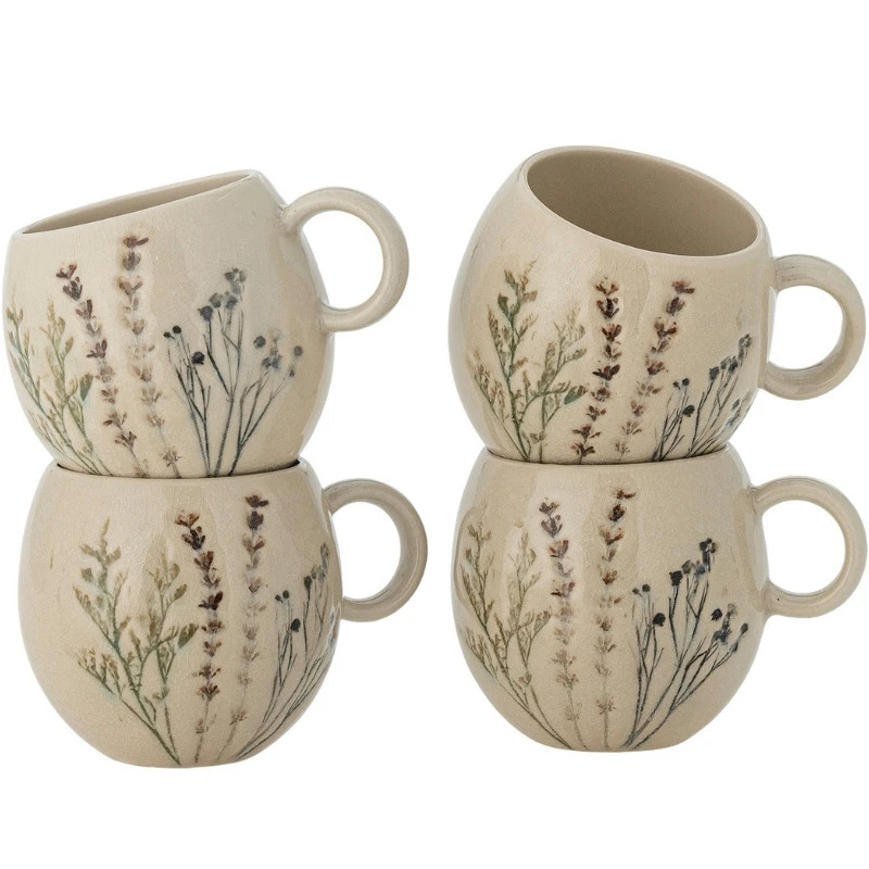 Bea Becher, 4er-Set, Natur, Steingut 82061548 by Bloomingville color Svart