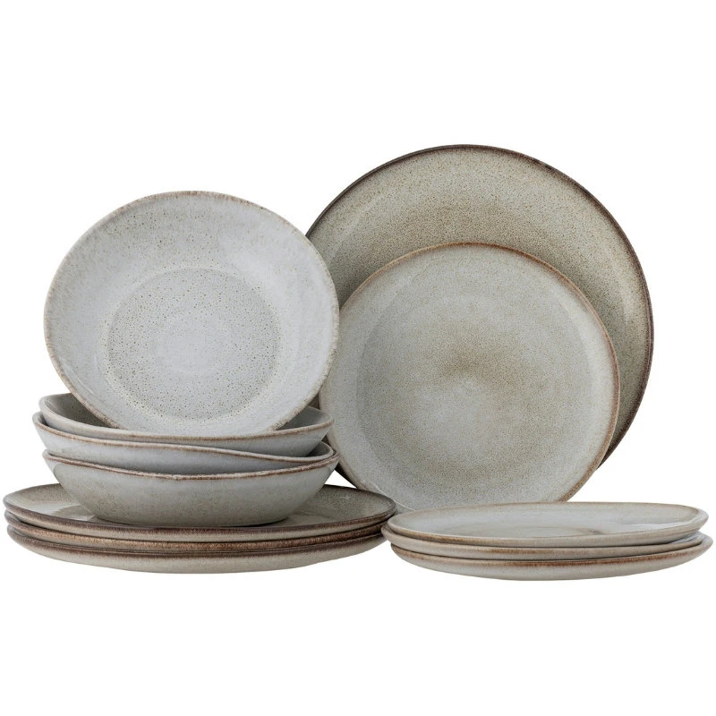 Sandrine Geschirrset, Natur, Steingut 12-teilig 82068304 by Bloomingville color Svart
