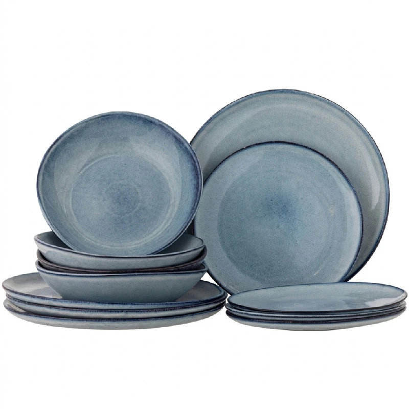 Sandrine Geschirrset, Blau, Steingut 4 x 3 Stk. 82068305 by Bloomingville color Svart