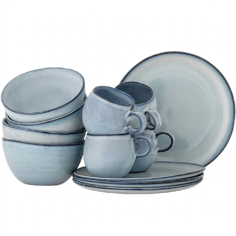 Sandrine Frühstücksset, Blau, Steingut 4x3 tlg. 82068732 by Bloomingville color Svart