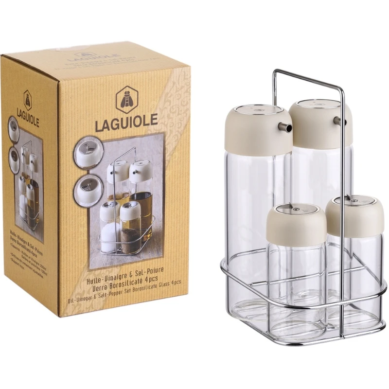 LG Essig- & Öl-Set 4-teilig Glas auf Tablett 40269123 by Laguiole color Svart