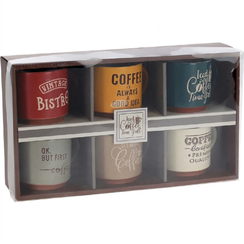 Steingut Tassen 6er-Set – Naturfarben Q80000970 by Koop color Svart