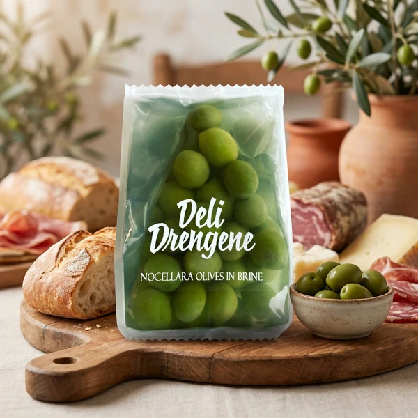 Grüne Nocellara Oliven Ganz 200g 2161 by Deli Drengene color Svart