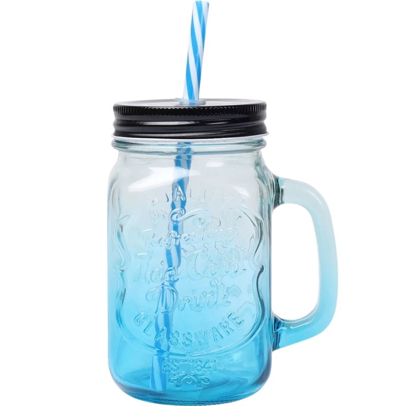 Trinkglas mit Deckel und Strohhalm | Blau 13911AG by Royal Series color Svart