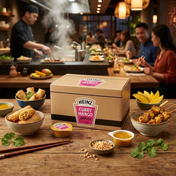 Heinz Curry Mango Sauce Dippots 100x25 g 372584 by HEINZ color Svart