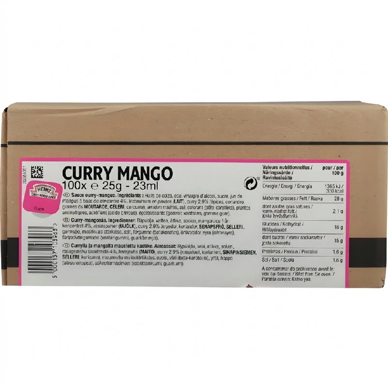 Heinz Curry Mango Sauce Dippots 100x25 g 372584 by HEINZ color Svart