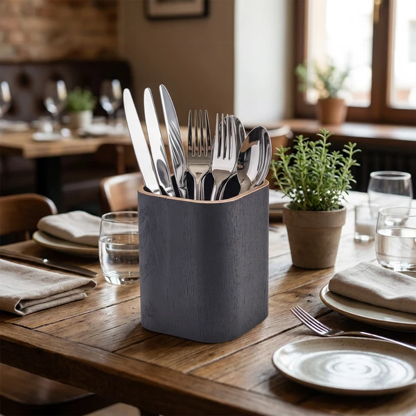 Besteckhalter Holzfurnier Schwarz 9 x 9 x 11cm WVCH-9BK by Genware color Svart